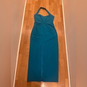 Elegant Front Slit Halter Neck Gown – Blue – Size 12 – New with Tag